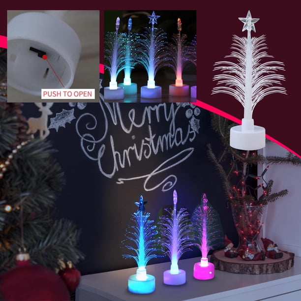 Fiudx Árbol de Navidad con Destellos, Iluminación Led de Fibra Óptica, Decoración Luminosa y Colorida, Ambiente Festivo, Ideal para Oficina y Hogar, Ideal Como Regalo Navideño, Tamaño 3,5 X 3,5 X 12