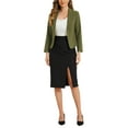 thumbnail image 3 of INSPIRE CHIC Women's Blazer Open Front Wear-to-Work Summer Crop Suit Jacket XL Army Green-Solid, 3 of 7