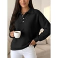 thumbnail image 3 of jinghuiyue Womens Polo Shirts Long Sleeve Waffle Knit Button Down Shirt Casual Loose Fit V Neck Tunic Tops M, 3 of 4