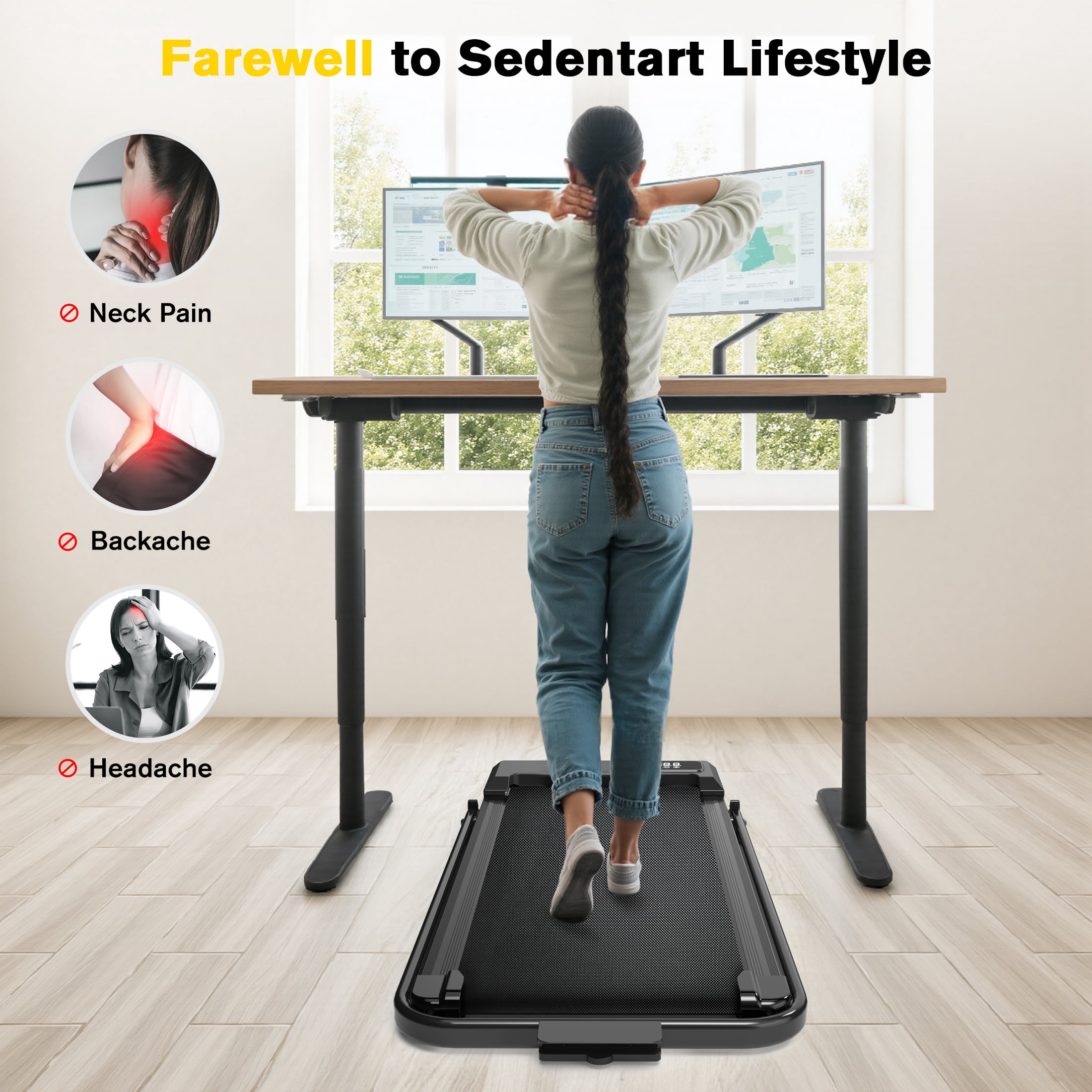 Hapycity Folding Treadmill 5% Incline Under Desk 2 in 1 Walking Running Machine 2.25HP 265LBS, Black