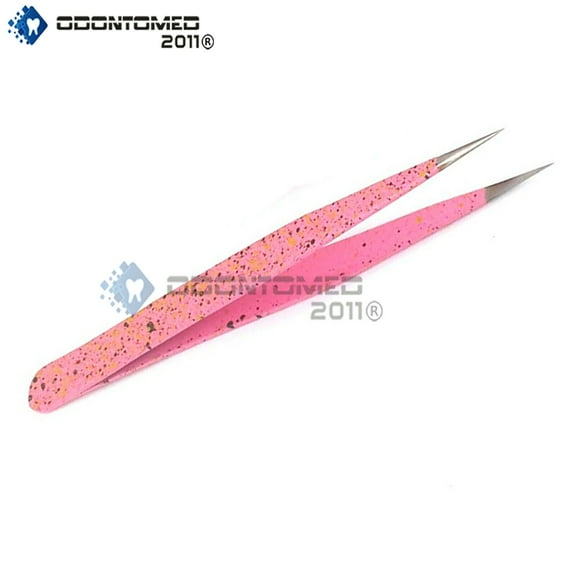 OdontoMed2011 1 piece Eyelash Extension Tweezers Straight Stainless Steel Pink & Black False