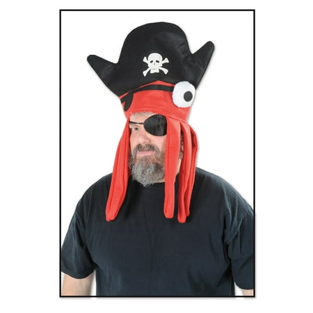 Club Pack of 12 Halloween Black, Orange and White One Eye Pirate Squid Hat