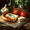 Pizza, variant on Italian Pizza Canvas Wall Art, Basil Food Still Life Print, Rustic Kitchen Dining Decor