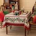 thumbnail image 2 of Christmas Jacquard Square Tablecloth, Winter Vintage Holly Waterproof Table Cloth, Xmas Farmhouse Fabric Table Cover for Holiday, Dining, Party Decor, Holly 60 x 60 Inch, 2 of 6