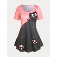 thumbnail image 2 of Camiseta con Estampado de Gato en Talla Extra con Color Bloque Rosegal  Camisetas tallas grandes, 2 of 5