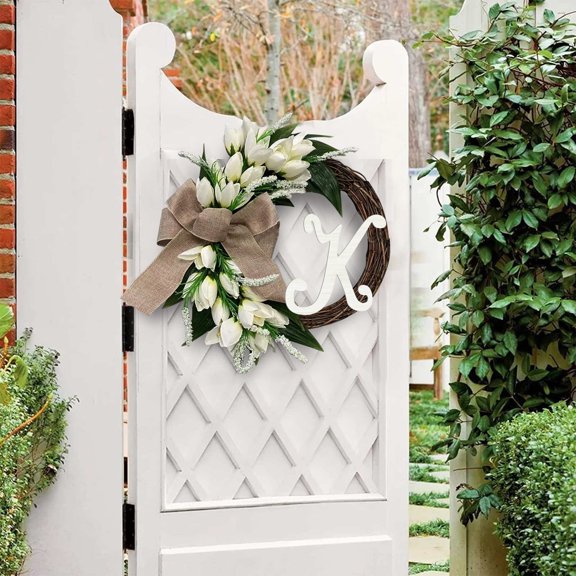 Christmas Wreath,Mother's Day White Wreath A~Z Letter Surname Natural Grape Vine Door Wreath Unique Surname Ideas 26 Letters Farmhouse Wreath For Front Door Spring Seasons Outdoor Hanger Deco