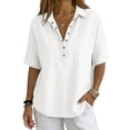 thumbnail image 5 of Womens Tops Short Sleeve Shirts Buttons V Neck Fashion Summer Outfits Plus Size Blouses Trendy Tee Shirts 2026 Vacation Fashion Clothes, 5 of 7