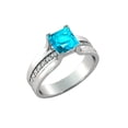 thumbnail image 2 of 14K White Gold 5.20 ctw Blue Topaz Ring with Diamonds Bridge Channel set Princess, 2 of 7