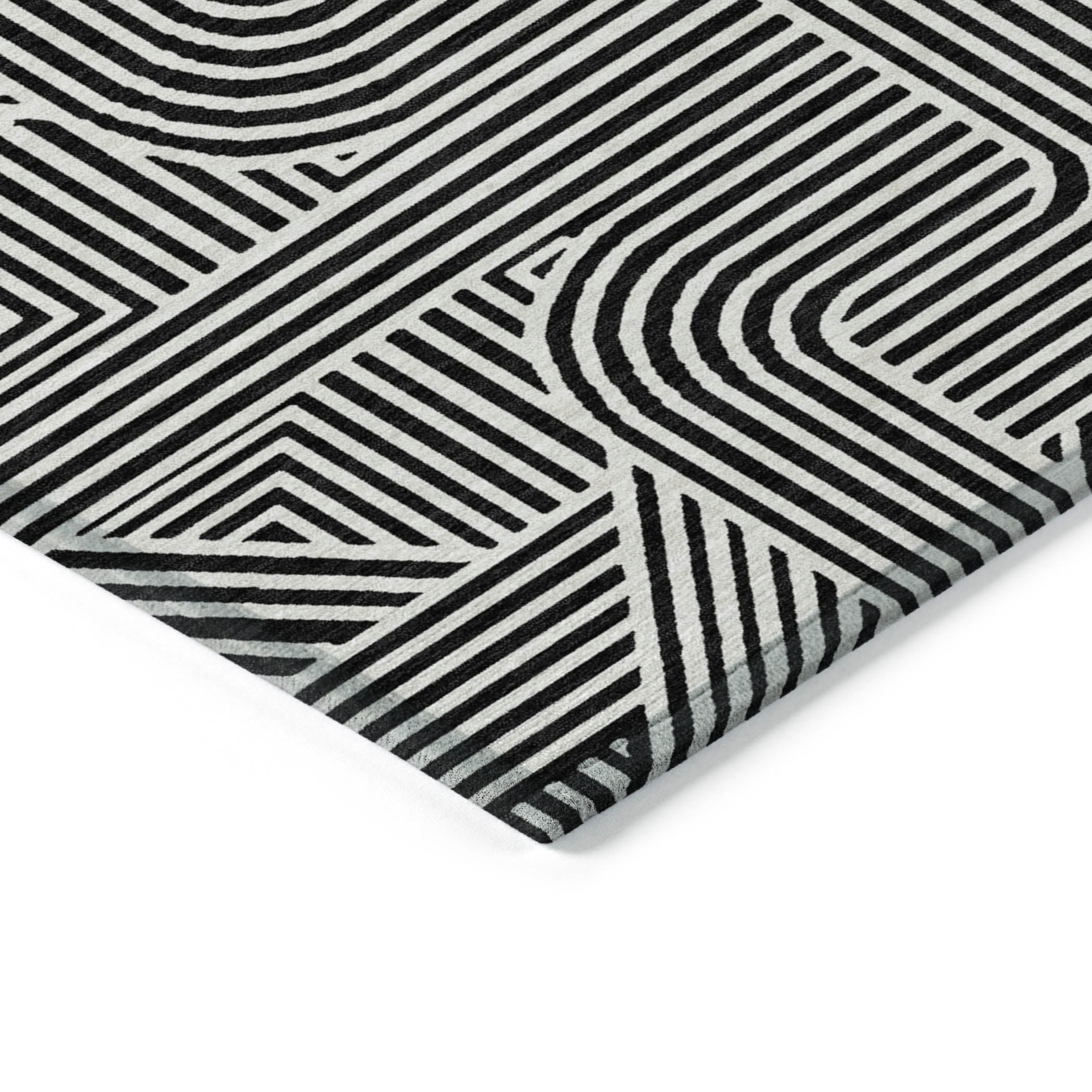 Addison Rugs Chantille Indoor/Outdoor Transitional Lines Black Washable Rectangle Rug, 10' x 14'
