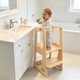 thumbnail image 4 of Toddler Step Stool with Safety Rail, 2-in-1 Convertible Design, Kids Kitchen Standing Tower Helper for Bathroom Sink and Kitchen Counter, Natural, 4 of 7