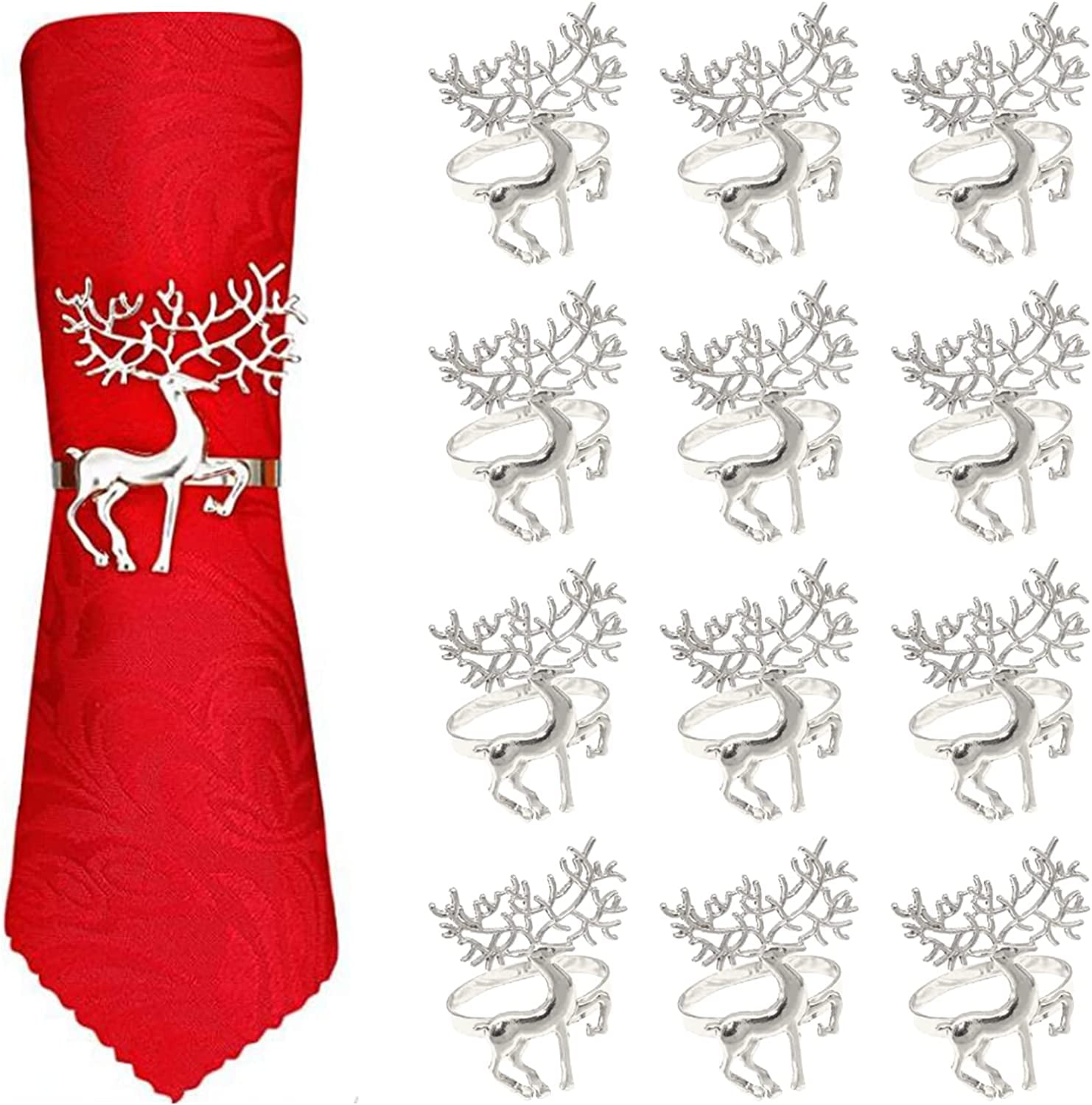 12 Pack Elk Napkin Rings Holder Buckle Deer Napkin Ring Holder Alloy Metal Napkin Rings for