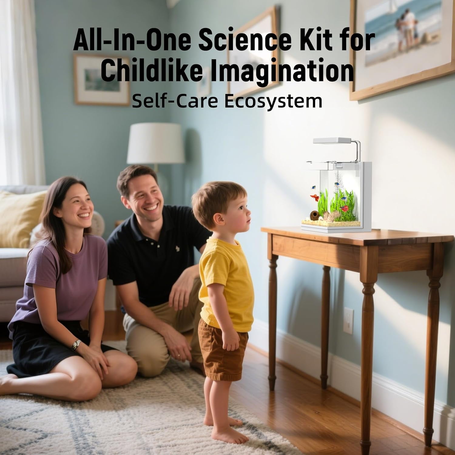 2-Gallon All-in-One Fish Tank – Silent Pump, 3-Stage Filtration & Easy Water Change, Perfect Self-Care Betta Aquarium Kit for Kids & Beginners