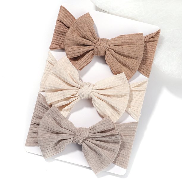 3 Unids/Set Color Sólido Suave Nylon Elástico Bebé Niña Lazo Diadema Anudada Recién Nacido Hecho A Mano Accesorios Para El Cabello