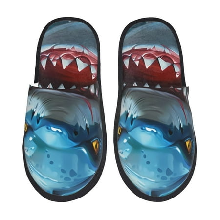 Balery Cartoon Cute Shark Slient Indoor Furry Fleece Comfort House Shoes Soft Non-Slip Home Shoes Cotton slippers House Slippers-- Medium