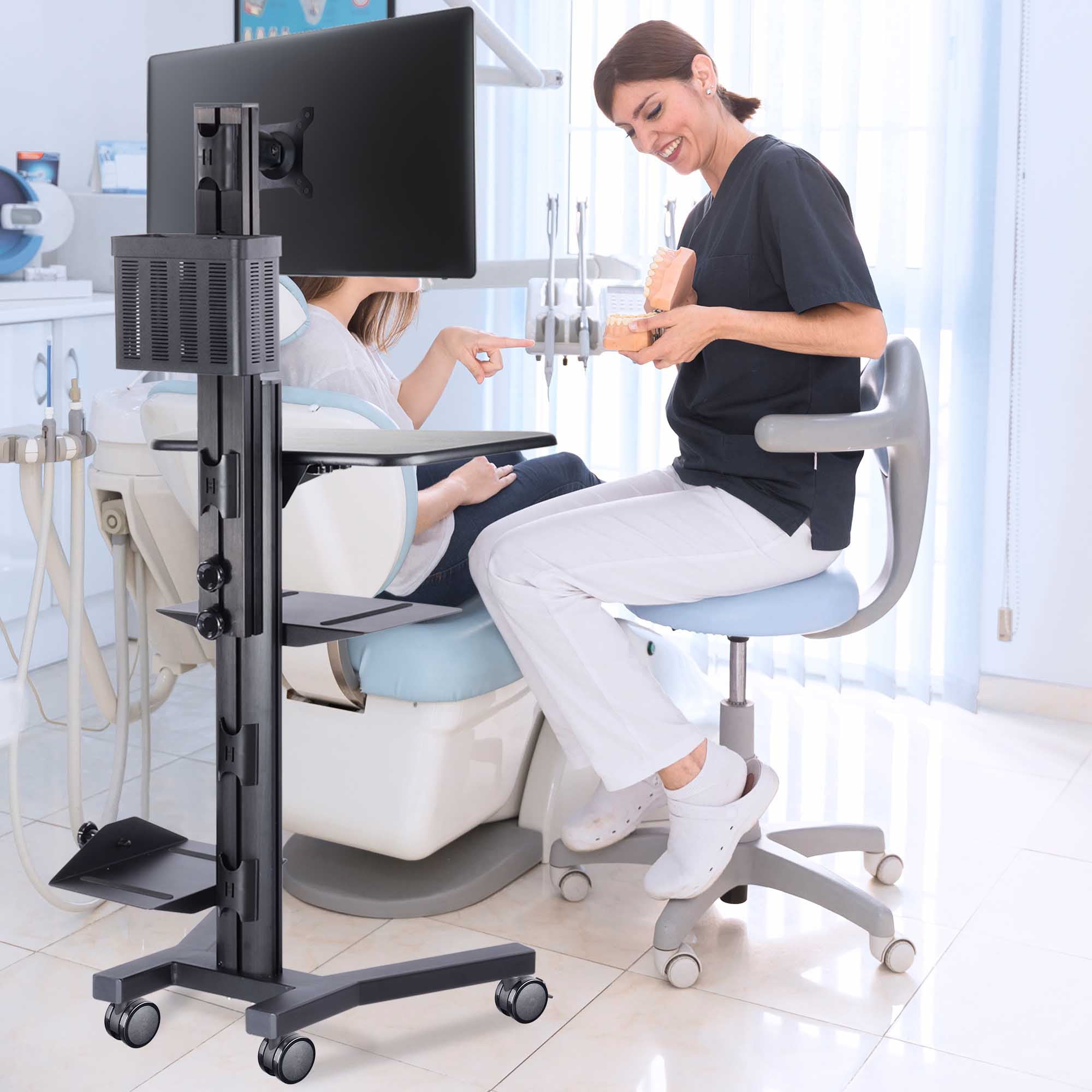 Yescom NexusX Core Mobile Computer Cart PC Stand Workstation on Wheels Monitor Mount Adjustable Hospital Office ANSI/BIFMA X5.5-2021 Certificated