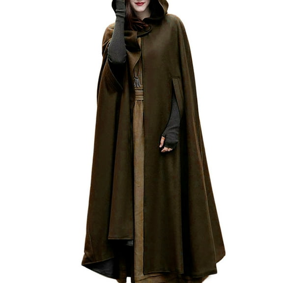 Honeeladyy Women Gothic Hooded Open Front Poncho Cape Coat Outwear Jacket Cloak Brown XL