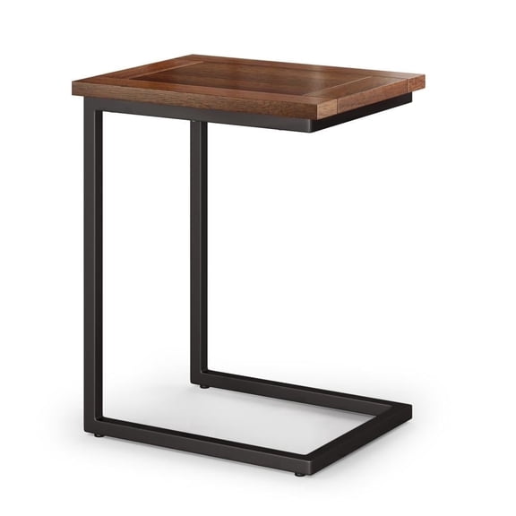 Simpli Home Skyler 16 inch Wide Solid Mango/Metal Industrial C Side Table in Dark Cognac Brown/Black, Assembled