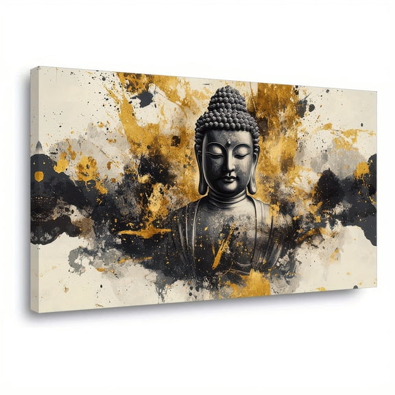 Buddha Canvas Art Print Wall Decor Abstract Gold Black Zen Buddha Painting Modern Home Decor Framed Canvas Art for Living Room Bedroom