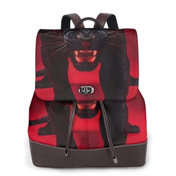 Balery Black Panther Red Background Mochila de Cuero para Mujeres, Gran Capacidad, Bolsa de Viaje Multifuncional, Mochila de Cuero y Bolsa de Hombro para Mujeres