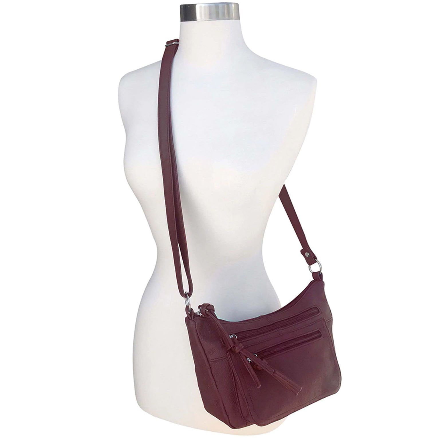 Women's Leather Medium Cross Body Purse Shoulder Ladies Handbag with Many Pockets