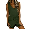 thumbnail image 2 of Womens Summer Jumpsuit V-Neck Short Sleeve Romper Playsuit Solid Color Trousers Pants One Piece Bodysuit Ladies Office Elegant Overall Army Green L, 2 of 6