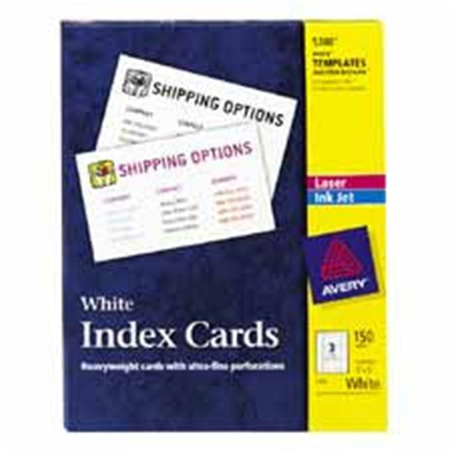 3-Inch x5-Inch Avery 5388 Laser/Inkjet Index Cards 150/BX White Perforated