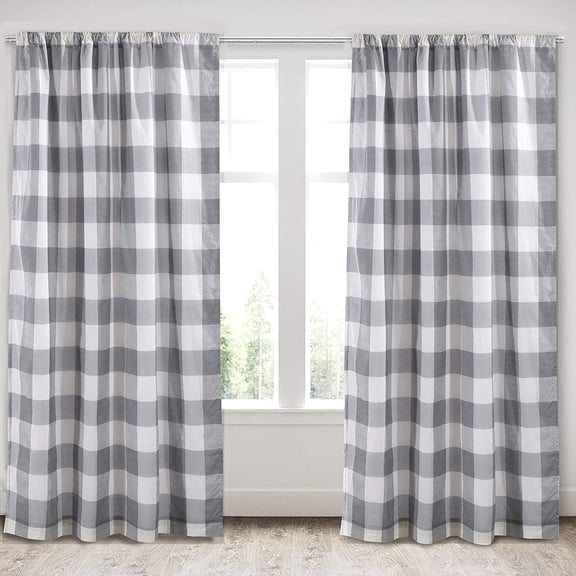 Levtex Home - Camden - Drape Panel/Curtain (55x84in.) with Rod Pocket - Buffalo Check - Grey and Cream