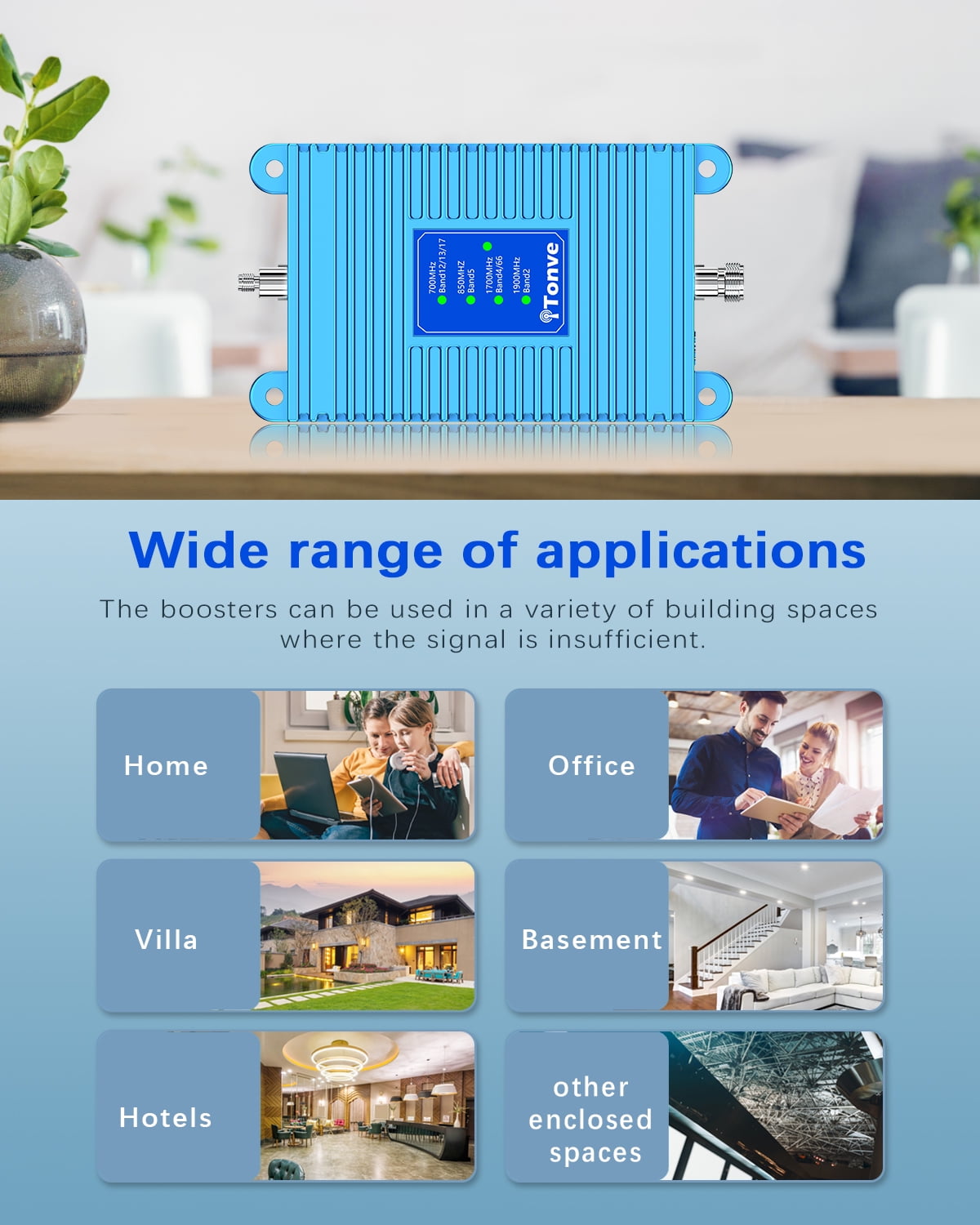Tonve Cell Phone Signal Booster Kit, Boosts 4G 5G LTE Data for Verizon AT&T and All U.S. Carriers, FCC Certified