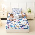 thumbnail image 3 of Manfei Cute Shark Twin Fitted Sheet, Sea Fish Coral Bedding, Blue Purple, 2-Piece, 1 Fitted Sheet and 1 Pillowcase, 3 of 6