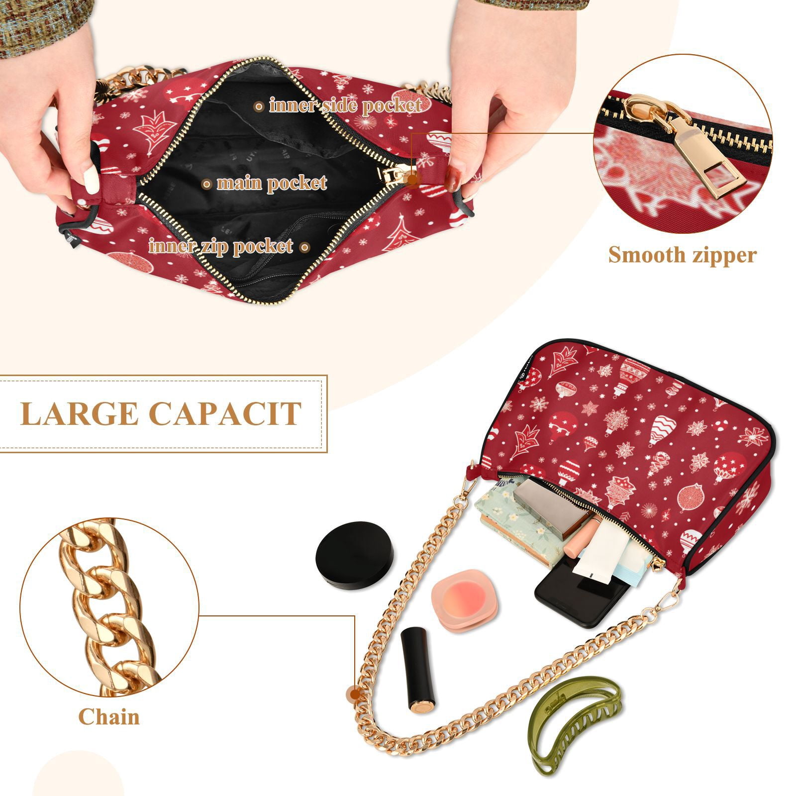 Christmas Decorations RedWomen Small Shoulder Bag Crossbody Tote Hobo Bags Purse Clutch Handbags with Chain Strap for Women