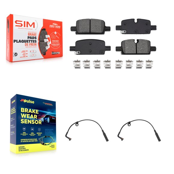 SIM Rear Semi-Metallic Disc Brake Pads and Wear Sensors Kit for Car GMC Chevrolet Silverado 1500 Sierra Limited Yukon XL Colorado LTD Canyon Tahoe Cadillac Escalade Suburban ESV LYRIQ KSW-100811
