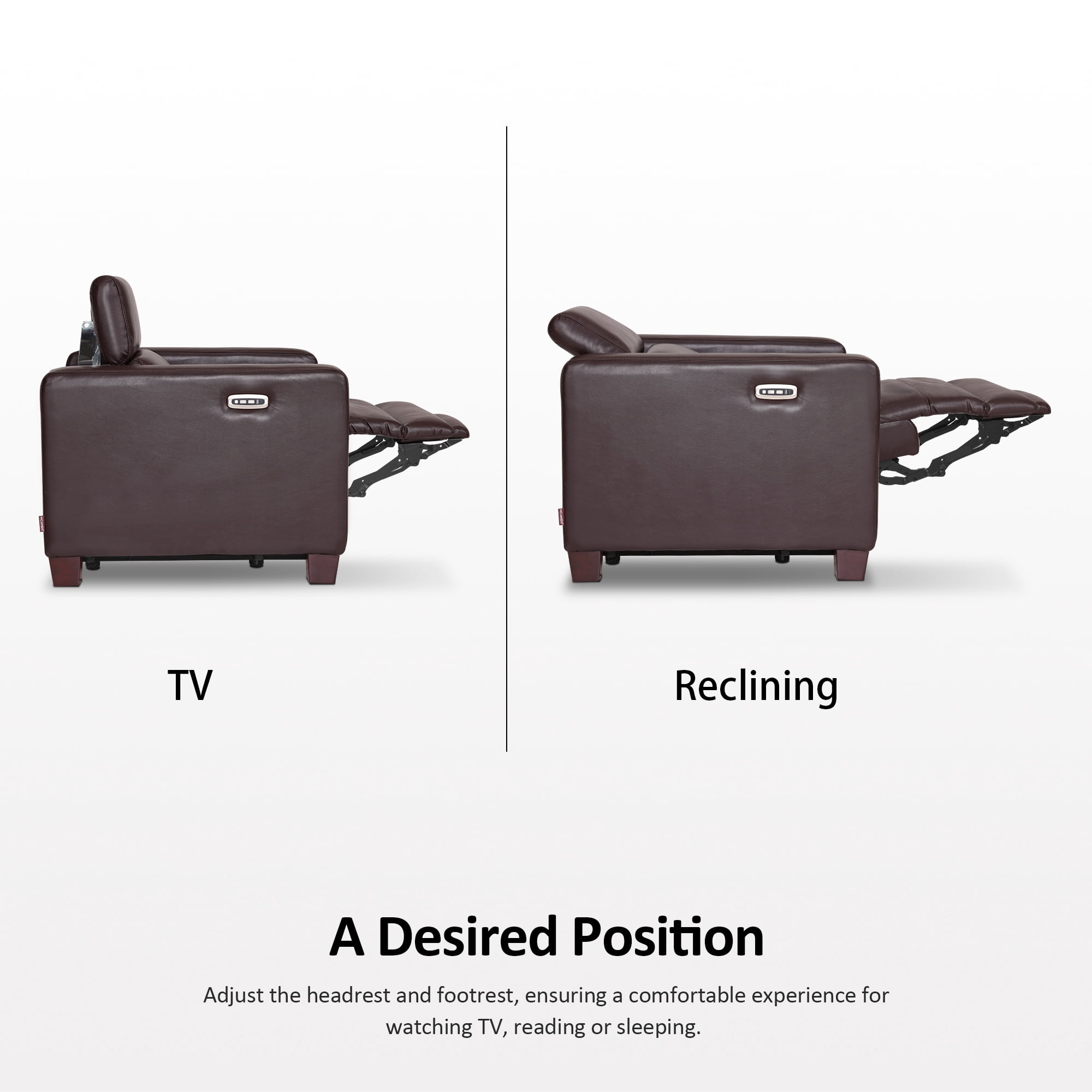 MCombo Wall-Hugger High Leg Power Recliner Chair with Adjustable Headrest and USB&Type C Dual Charge Ports for Living Room, Office, and Small Spaces (Faux Leather, HL128) (Dark Brown)