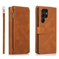 thumbnail image 2 of Dteck Case for Samsung Galaxy S23 Ultra,Durable PU Leather Magnetic Flip Zipper Card Holder Wallet Case Shockproof Rubber Kickstand Cover with Wrist Strap for Galaxy S23 Ultra, Brown, 2 of 8