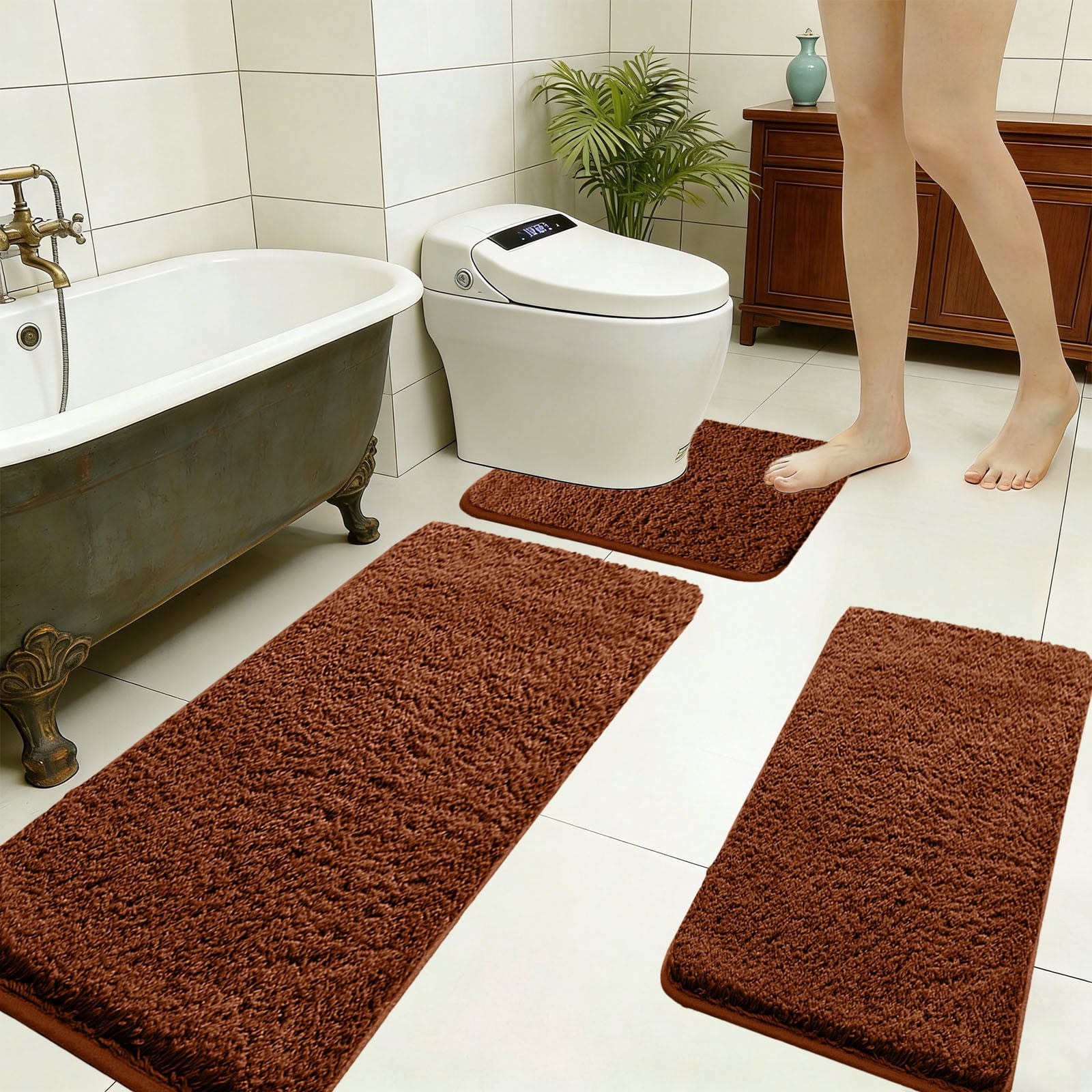 47 Inch Extra Large 3-Piece Memory Foam Bathroom Rug Set, Ultra Soft Water Absorbent Non-Slip Bath Mat, Washable Bathroom Floor Mats for Bathroom, Shower, Tub, Laundry Room and Vanity Area