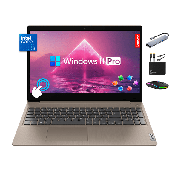 Lenovo IdeaPad 3 15.6" Touchscreen Laptop, Intel Core i5-10210U, 12GB RAM, 1.25 TB Storage, 256 GB SSD 1 TB HDD, Wi-Fi 6, Windows 11 Pro, MS Office 2024, Almond, Accessories
