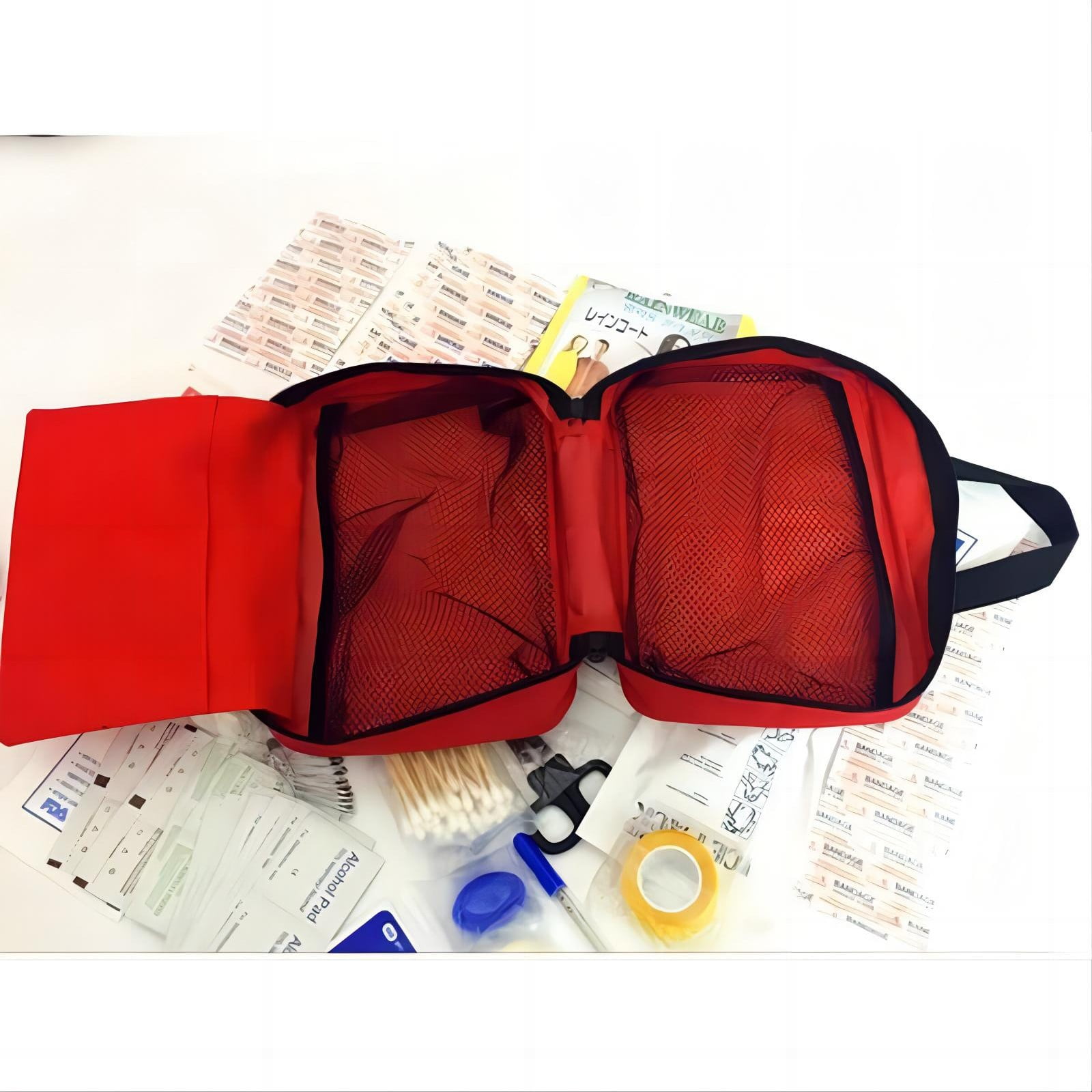 Empty First Aid Kit Bag - Red Medical Pouch with Multiple Compartments & Zippered Mesh Bags for Organizing Emergency Supplies, for Home, Car, Camping & Travel