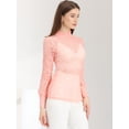 thumbnail image 3 of Blusa floral de manga larga con cuello alto y manga larga con encaje de malla para mujer Rosa L, 3 of 6