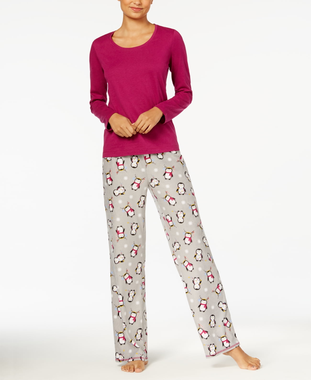 Jenni Printed Cotton Pajama Pants Plaid Pink, S
