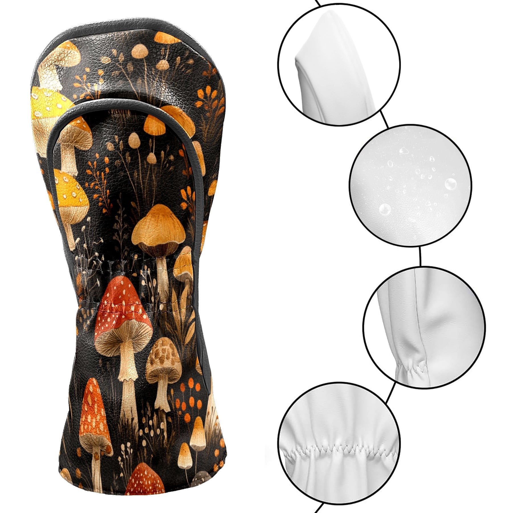 Golf Club Covers PU Leather Waterproof Head Covers for Fairway Woods Hybrids Cute Mushrooms Unisex Fits Most Brands