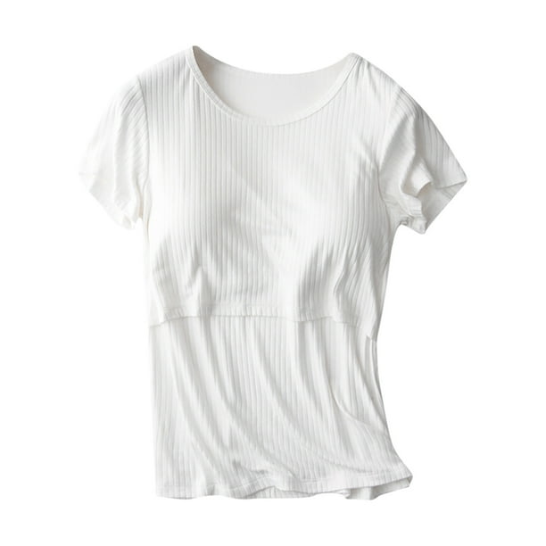 Mujeres Camisas de Maternidad Blusas Embarazadas Enfermería Tops Camiseta Cuello Redondo Color Sólido Manga Corta Lactancia Materna Odeerbi ODB123222