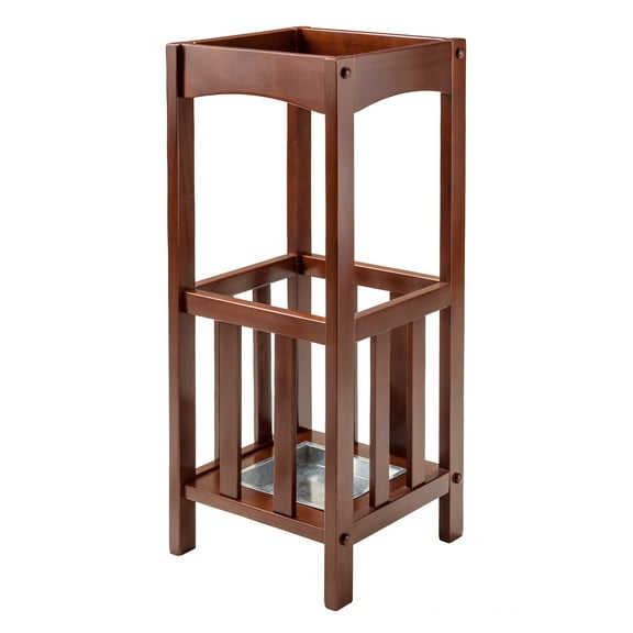 Winsome Rex Umbrella Stand with Metal Tray, Walnut Finish