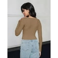 thumbnail image 3 of Women's Long Sleeve Square Neck Crop Top Ribbed Slim Fitted Casual T-Shirt Tops, 3 of 4