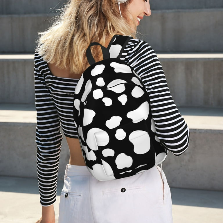 LAKIMCT White Cow Print Canvas Backpack for Boys Girls College Laptop Backpack for Women Men Business Travel Casual Bag Student Bookbag for Kids Adults Small Walmart