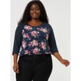 thumbnail image 4 of Camiseinformal con mangas raglán y bloques de color con estampado floral en parte superior de talgrande pamujer Azul marino XXL, 4 of 6