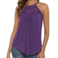 thumbnail image 4 of FZFLZDH Women's Casual Summer Cute Lace Halter Neck Flowy Pleated Workout Sleeveless Tank Tops T-shirts Blouses, 4 of 5