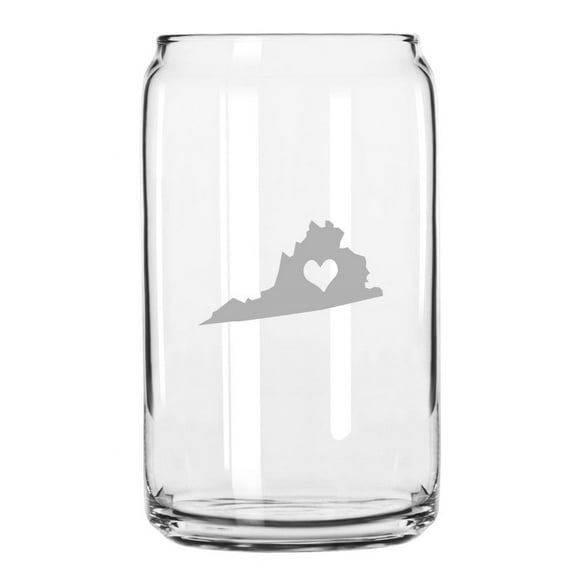 Virginia Heart States Etched 16oz Libbey Can Glass