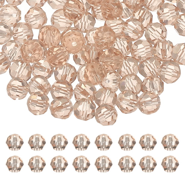 Uxcell cuentas de cristal redondas de 8 mm, 100 piezas de cuentas de bola facetadas de vidrio para hacer joyas, champán