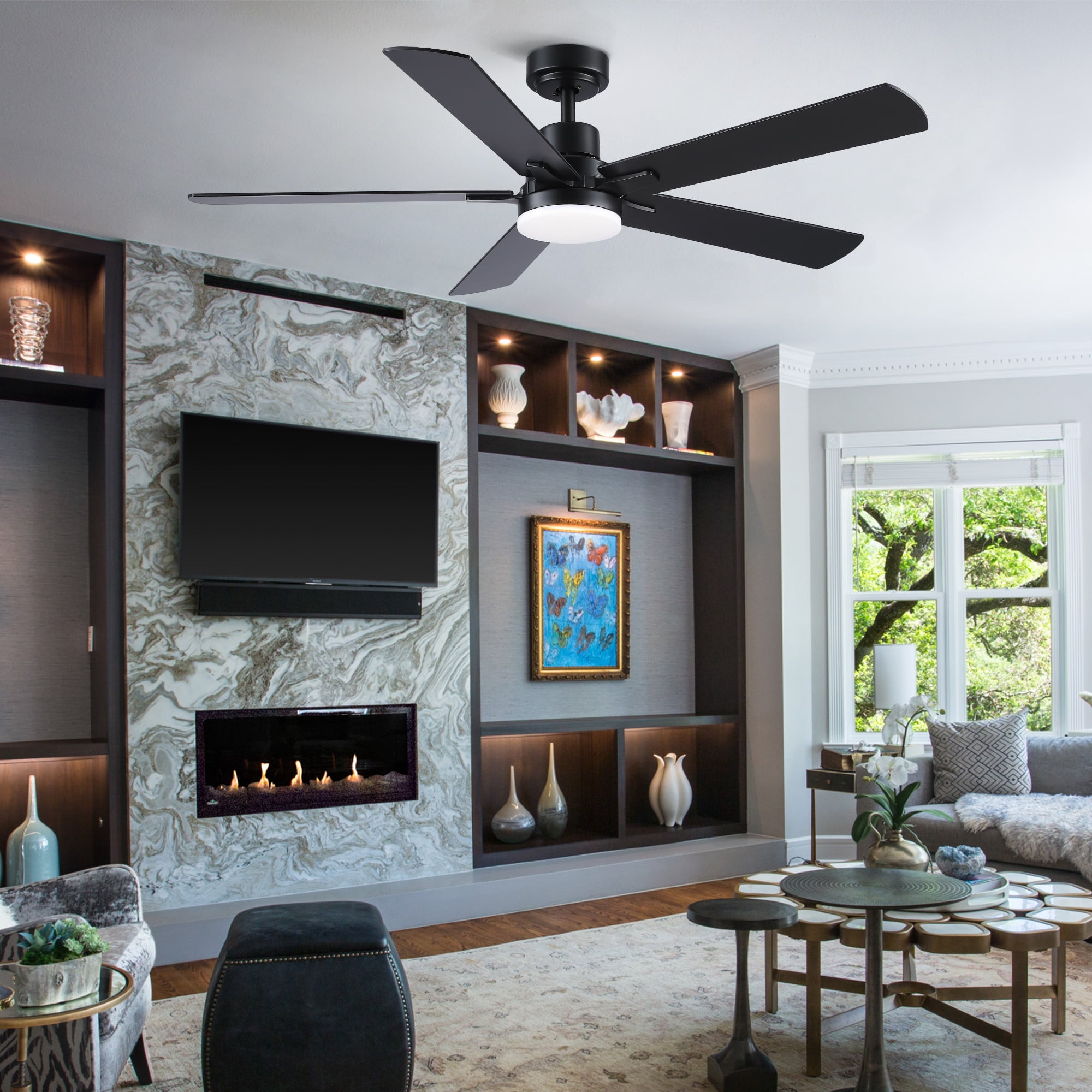 Leumius 52" Ceiling Fan with Light and Remote with Quiet DC Motor, Reversible Blades, Dimmable 3CCT LED Light for Living Room Bedroom Black