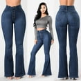 thumbnail image 2 of asdoklhq Women Plus Size Clearance Pants Women Autumn Elastic Plus Loose Denim Pocket Button Casual Boot Cut Pant Jeans, 2 of 7