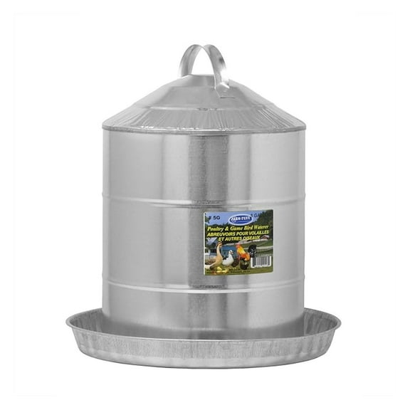 Galvanized Poultry Waterer, 5 Gallon Capacity - Double-Wall Poultry Fountain with Cone Top - Automatic Gravity-Fed Water Dispenser for Chickens, & Game